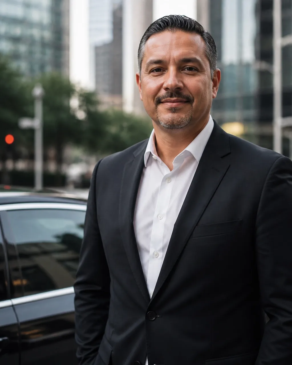 Professional chauffeur portrait in a tailored suit
