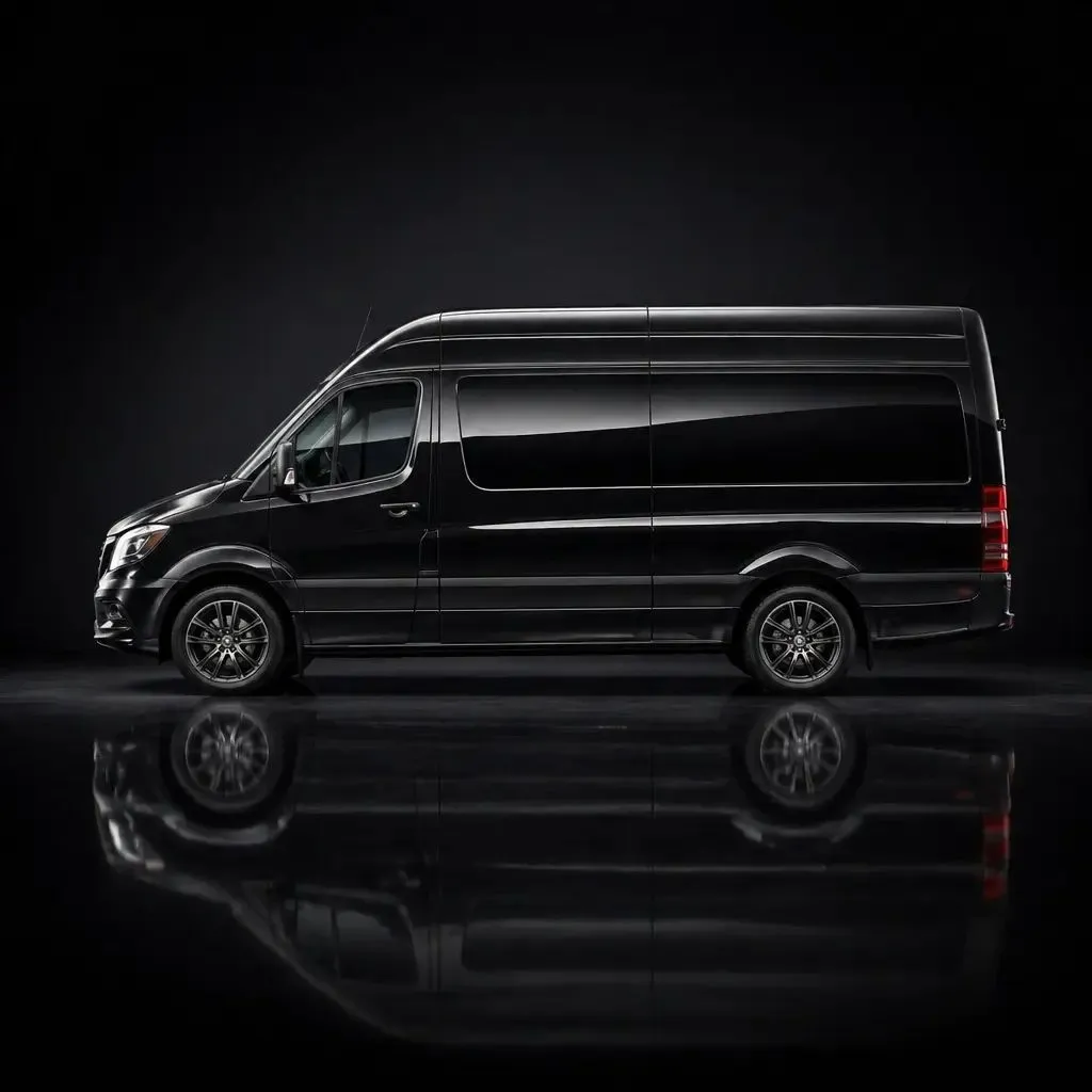 Black executive van ready for group transportation